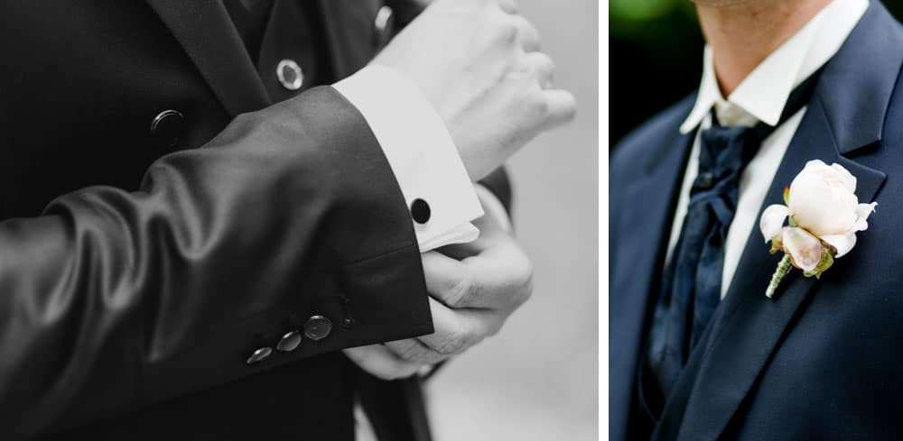 Bräutigam posiert im Garten – natürliche Hochzeitsfotografie von einer Hochzeitsfotografin aus Kiel